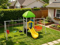 Équipement de jeu d'extérieur pour enfants : toboggan et balançoire double, structure en acier avec siège en plastique
