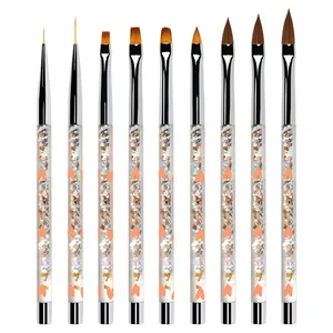 High Quality Orange Peach Heart liquid handle Transparent Acrylic nail art Painting UV Gel liner nail Acrylic Brush Set