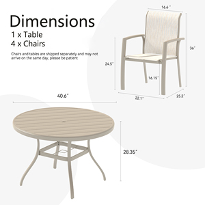 <b>Patio</b> Dining Set 4 Chairs 40.6 In <b>Round</b> Metal <b>Table</b> Outdoor Furniture Set - Product Image 2