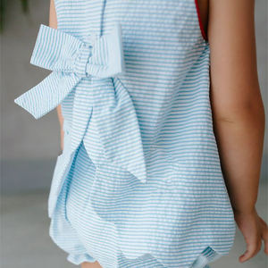 Abito classico con grande fiocco Seersucker vestito neonato con volant e Set di fiori abiti personalizzati per bambini in cotone - Product Image 6