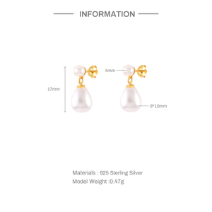Deux façons de porter des boucles d'oreilles en argent sterling S925 simples et polyvalentes avec perles - Product Image 2