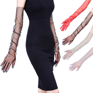 70cm Nouveau Style Femmes <span class=keywords><strong>Ultra</strong></span> Mince Gants Tulle Coude Longue Robe De Mariée De Mariage Mitaines Sheer Transparent Crème Solaire Vintage Gants - Product Image 2