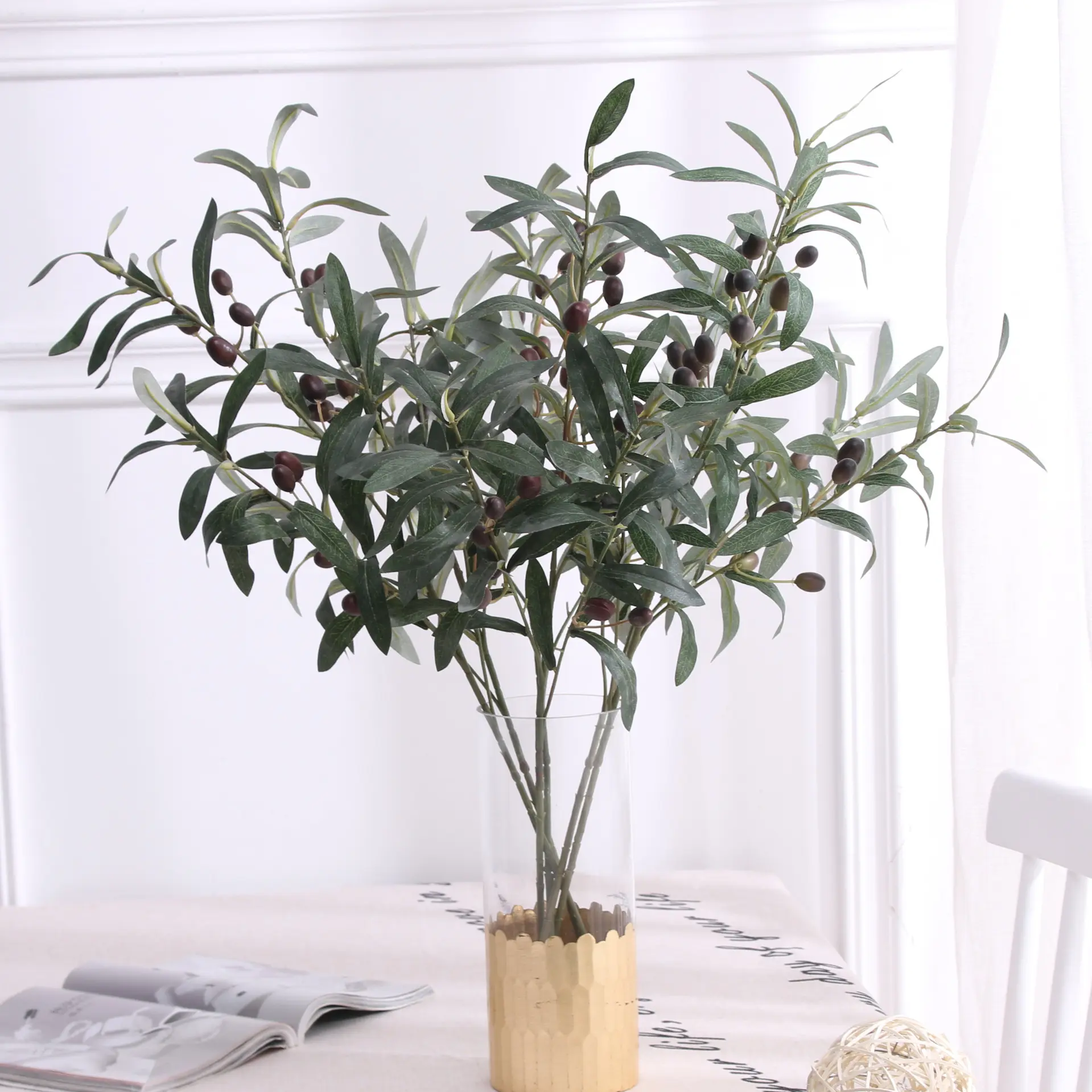 Branches d'olivier artificielles de verdure tiges évaluées au feu fausses feuilles vertes avec des fruits pour la maison mariage plantes artificielles