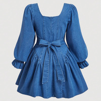 Robe Courte en Jean Volantée pour Femme, Style Y2K Sexy, Manches Longues, Ceinture et Boutons, Décontractée, Lavée, Tendance Simple pour l'Été