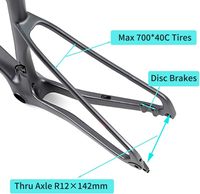 Cadre de vélo de route/gravel 700C en fibre de carbone, compatible freins à disque et axe traversant