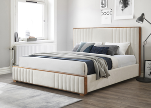 Modern Queen Size Adjustable Convertible Beige Chenille & Walnut Finish Luxurious <b>Bed</b> - Product Image 6