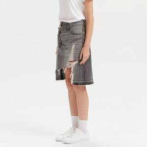 Falda vaquera al por mayor para mujer, 100% algodón, cintura alta, gris lavado, largo hasta la rodilla - Product Image 4