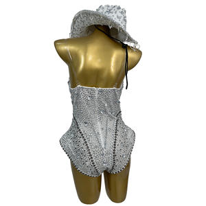 Conjunto de Body Sexy con Pedrería, Sombrero y Guantes para Festival, Traje de Espectáculo para Mujer, <span class=keywords><strong>Disfraz</strong></span> de Cantante, Bailarina, Carnaval, <span class=keywords><strong>Fiesta</strong></span> - Product Image 2