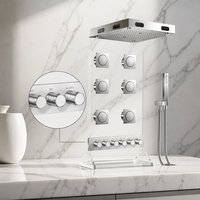 Système de douche thermostatique LED en laiton avec pommeau de pluie musical et cascade