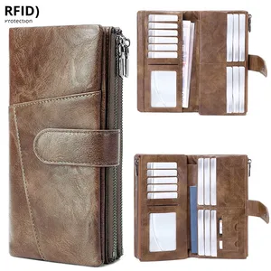 Portefeuille long en cuir PU pour femmes, portefeuilles vintage pour chèques avec blocage RFID, <span class=keywords><strong>porte</strong></span>-cartes - Product Image 5
