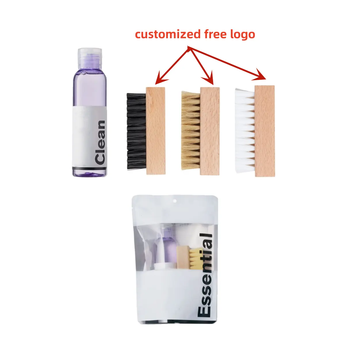 Factory Supply Custom Free Logo Wood Sneaker Brush Liquid Cleaning Solution White Sneaker Cleaner Shoe Cleaner Kit for Cleaning