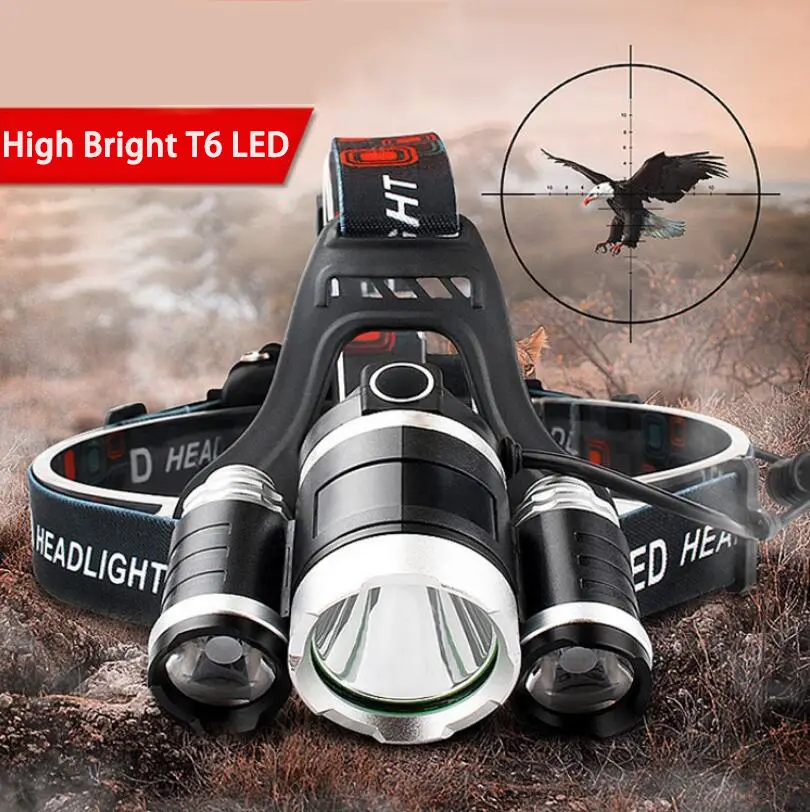 3 LED Trọng lượng nhẹ ABS chất lượng cao tùy chỉnh bán buôn Đầu đèn pin sạc săn bắn Đèn pha 4 chế độ không thấm nước đèn pha