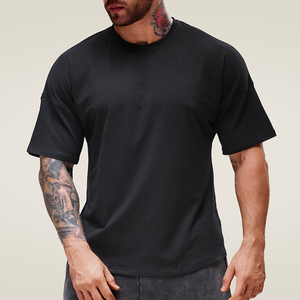 Vòng HEM quá khổ Mens phòng tập thể dục Áo sơ mi in trống bông thả vai áo sơ mi cho nam giới mùa hè giản dị streatwear Áo Sơ Mi Nam - Product Image 3