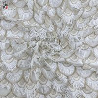 Tissu en dentelle élégant à franges de cils 3D en forme d'éventail, broderie festonnée en fil doré pour robe de soirée et robe de bal