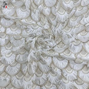 Tela de Encaje con Flecos de Pestañas en 3D con Borlas en Forma de Abanico, Bordado con Hilo Dorado, para Vestidos de Fiesta y Trajes de Noche - Product Image 6