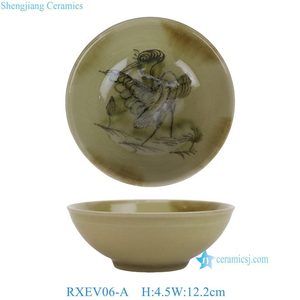 Bol en céramique RXEV03/4/5/6/7-A de 4 pouces, couleur <span class=keywords><strong>automne</strong></span>, émaillé, peint à la main, motif oiseau, grue, fleur, bol à riz - Product Image 3