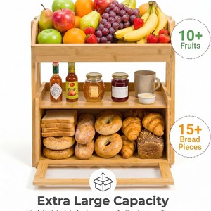 Boîte à pain en bambou, étagère de rangement trapézoïdale à plusieurs niveaux, ventilée, pour organiser le pain et les aliments dans la cuisine - Product Image 2