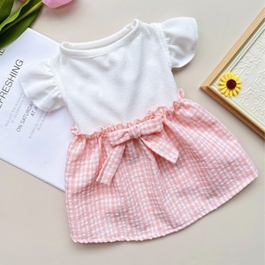 Vestido para Mascotas, Diseño a Cuadros Rosa, Manga con Volantes, Falda Tipo Tulipán, Cómodo y Agradable para la Piel, para las Cuatro Estaciones - Product Image 1