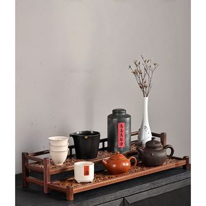 차 세트 보관 및 액세서리용 2 단 호두 슬라이스 2 단 울타리 티 트레이 우드 커피 컵 홀더 및 주최자 - Product Image 6