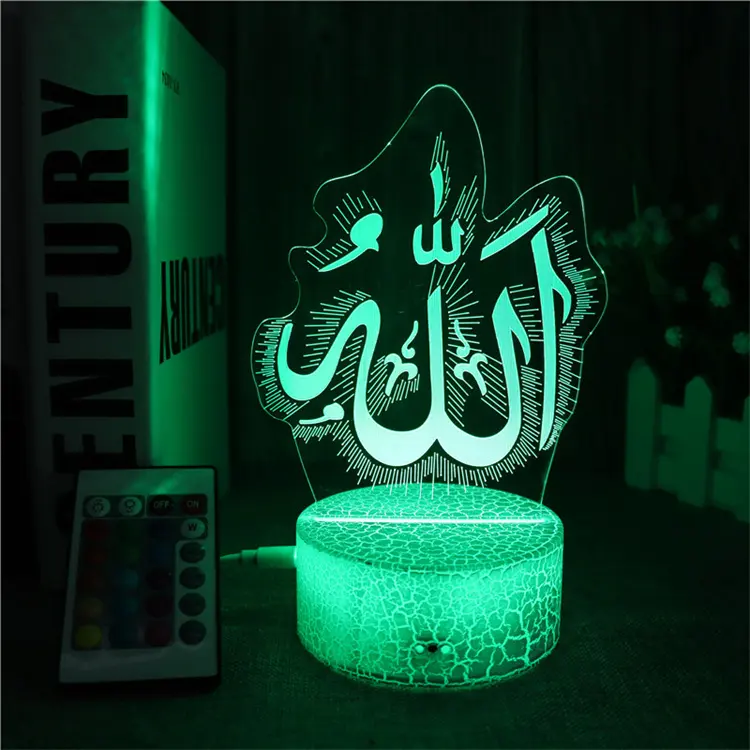 Foto kustom Dubai Muslim arsitektur masjid retak 3d lampu malam lampu meja 16 warna lampu hias samping tempat tidur