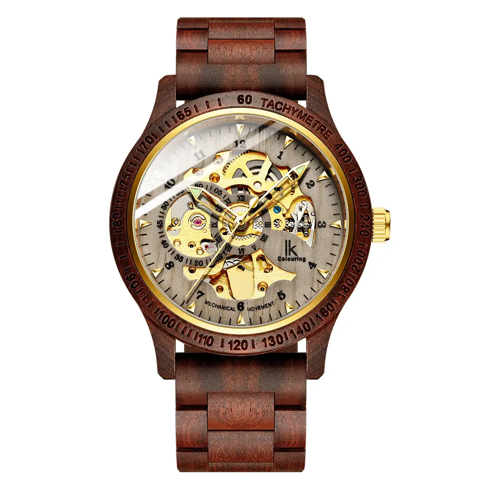 Original IK Coloring Wooden Wrist Watches For Men High Quality Automatic Mechanical Watch Lightweight Timepieces Wood Watch