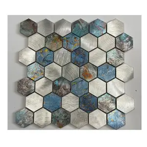 Telha mosaico de metal de aço inoxidável, decoração de parede série azul 300*304*4mm, telha de mosaico de metal, chuveiro