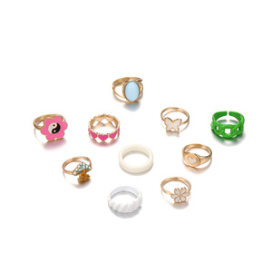 Nuevo Juego de 10 Anillos de Aleación con Forma de Corazón, Estilo Europeo Americano, Moderno y Personalizado, con Acabado de Goteo de Aceite, Venta Directa - Product Image 5