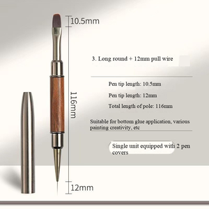 Private Label Sandalwood Dual End Nail Art Brush Oval Nylon Gel Liner <b>Builder</b> Primer Extension Painting Brush - Product Image 2