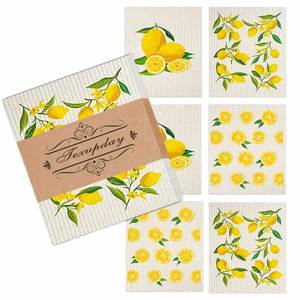Chiffon de cuisine suédois réutilisable en cellulose, écologique, au design personnalisé, motif citron, en stock, vente chaude - Product Image 1