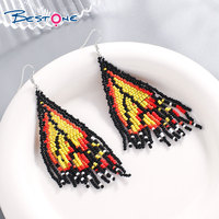 Anting-Anting Manik-manik Biji Bohemian Kustom Anting-Anting Sayap Kupu-kupu Oranye Kupu-kupu Panjang untuk Hadiah Wanita