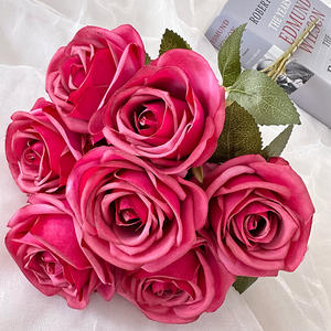 باقات حريرية من شجيرة الزهور الاصطناعية برعم الورد الوردي 7 رؤوس عالية الجودة لديكورات عيد الحب عينة مجانية متاحة - Product Image 4