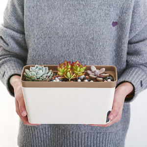 Maceta de plástico para decoración interior de oficina, Rectangular, redonda, verde, <span class=keywords><strong>autorriego</strong></span> - Product Image 3