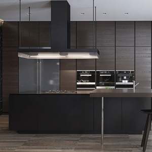 Juego de Muebles de Cocina Modernos de Diseño Personalizado, Ecológicos, Ignífugos, con Isla de Almacenamiento, Despensa, Vidrio Acrílico Tratado y Mármol Artificial - Product Image 1