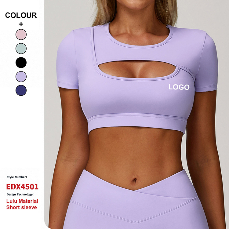 Wholesale Summer Breathable High Support Yoga Tee Shirts Quick Dry Mesh Slim-Fit Workout Shirts Women with Built-in Pad