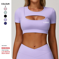 T-shirts de yoga respirants d'été à maintien élevé, séchage rapide, en maille, coupe ajustée, pour femmes, avec coussinets intégrés – Vente en gros