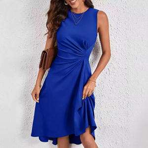 Elegant Women's <b>Short</b> Skirt Casual Breathable <b>Summer</b> Fashion Solid Color High Waist A-line Wrinkled Party <b>Dress</b> - Product Image 2