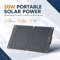 Panneau solaire pliable noir 20W, chargeur portable modèle US-S005, 23% d'efficacité élevée, ETFE avec sortie USB-C DC pour le camping en plein air