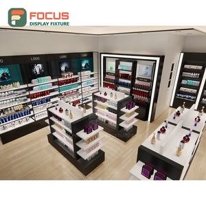 Modern Retail Outlet <b>Brushed</b> Stainless Steel Wall Shelving Fit Out Contractor Cosmetic Shop Design - Product Image 4