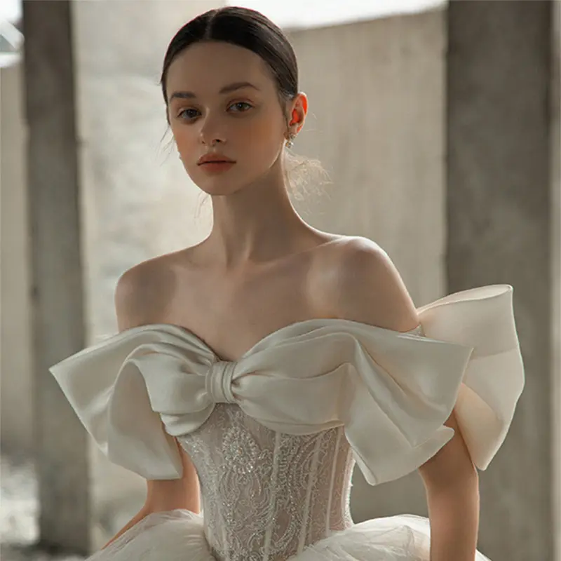 2022 summer new style wedding dresses for bride off the shoulder christian elegant white casual dresses for wedding