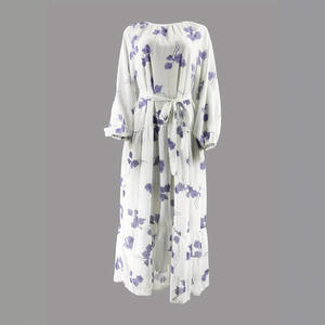 Preghiera estiva musulmana elegante da donna alla moda media oriente girocollo Abaya Chiffon floreale con cintura Maxi abito - Product Image 4