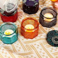 Porte-bougie en verre avec couvercle pour bougies chauffe-plat, pot à bougie coloré, centres de table pour décoration de mariage et de fête