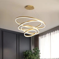 Lustre à anneaux LED moderne en aluminium et acrylique doré pour salon