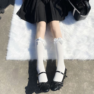 Women's Mid Calf Socks Velvet Bow Cotton Knee Socks For Youth Uniform Style - Product Image 2