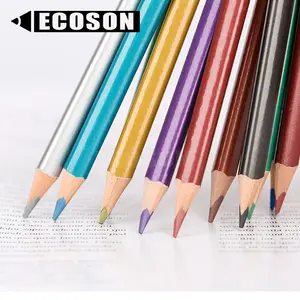 Best 12 cn triangle glitter drawing colors metallic color pencils oem customized wood en71 fsc glitter color pencil Wedding Favor