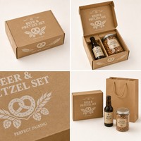 Boîte cadeau personnalisée en carton ondulé Kraft avec finition mate et vernis UV pour ensemble de bière, bretzels et snacks, emballage en carton recyclable, vente en gros