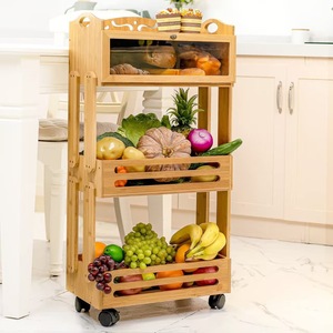 Modern minimalist bamboo shelf, multi-tiered floor-<b>standing</b> <b>vegetable</b> and fruit storage rack, solid wood movable storage rack - Product Image 1