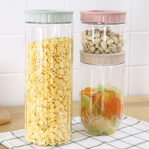 BPA Free Round Plastic Cereal Organizer Stackable Food Saver Airtight Clear Food Storage Containers For Kitchen