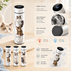 Gourde isotherme en acier inoxydable personnalisable avec motif animal, couvercle à affichage de température et logo personnalisé - Product Image 4