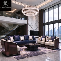 Ensemble de canapés en cuir de luxe, canapé sectionnel incurvé moderne avec fauteuils individuels pour villa, hôtel, salon
