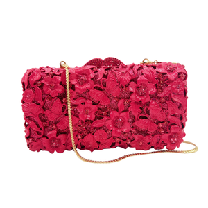 Pochette con Fiori di Cera Rosa, Borsa <span class=keywords><strong>da</strong></span> <span class=keywords><strong>Sera</strong></span> Lucida in Velluto per Donne Borsa Botanica Personalizzata OEM, Vendita all'Ingrosso Diretta dalla Fabbrica con MOQ Basso - Product Image 4